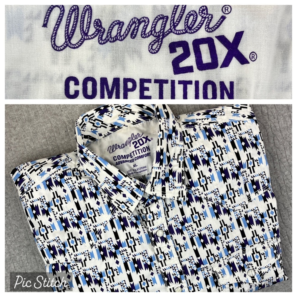 Wrangler pearl snap 20X Competition Shirt Men XL Southwestern Aztec Geometric‎